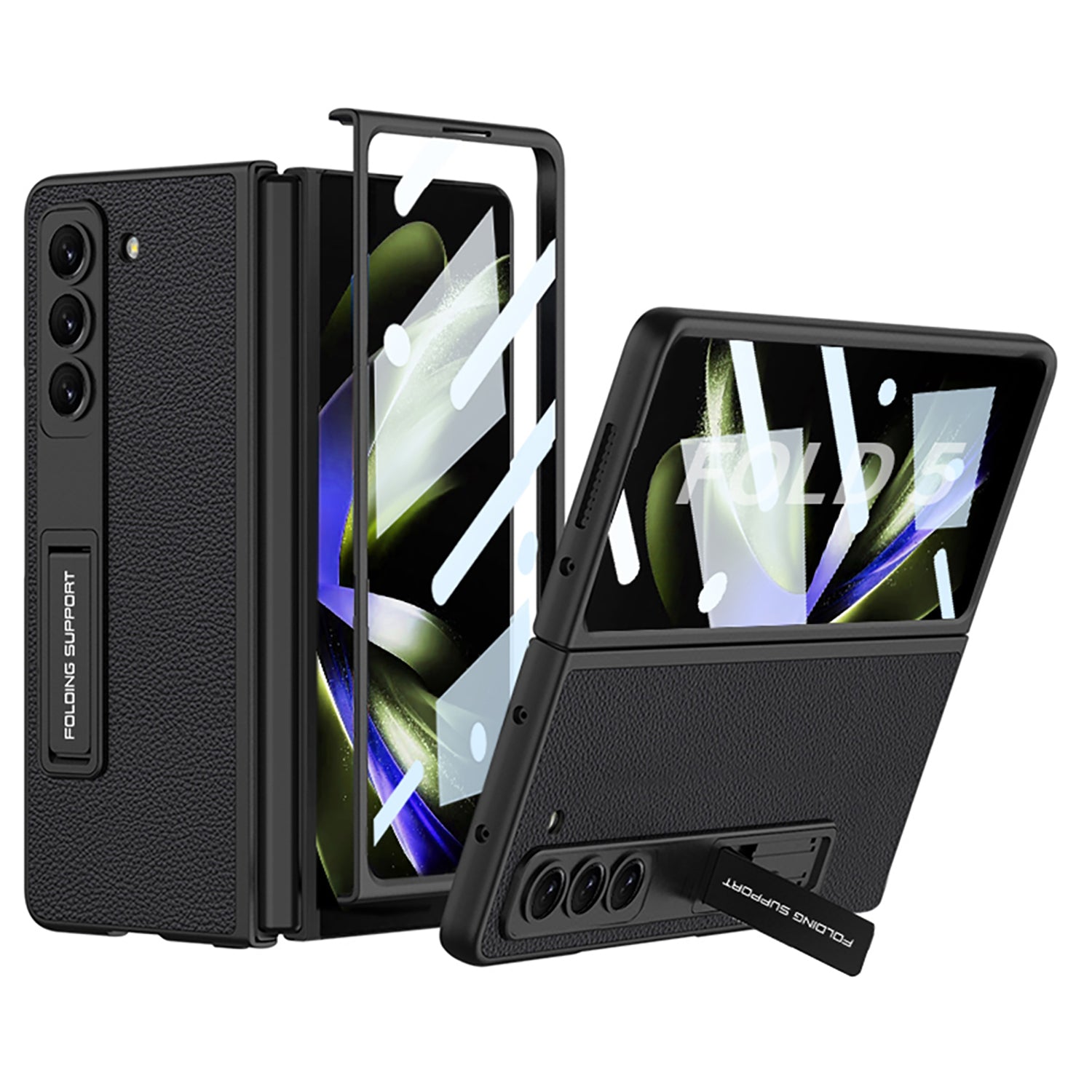 GKK For Samsung Galaxy Z Fold5 5G Electroplating Phone Case Hard PC PU Leather Kickstand Phone Cover with Tempered Glass Film GKK For Samsung Galaxy Z Fold5 5G Electroplating Phone Case Hard PC PU Leather Kickstand Phone Cover with Tempered Glass Film